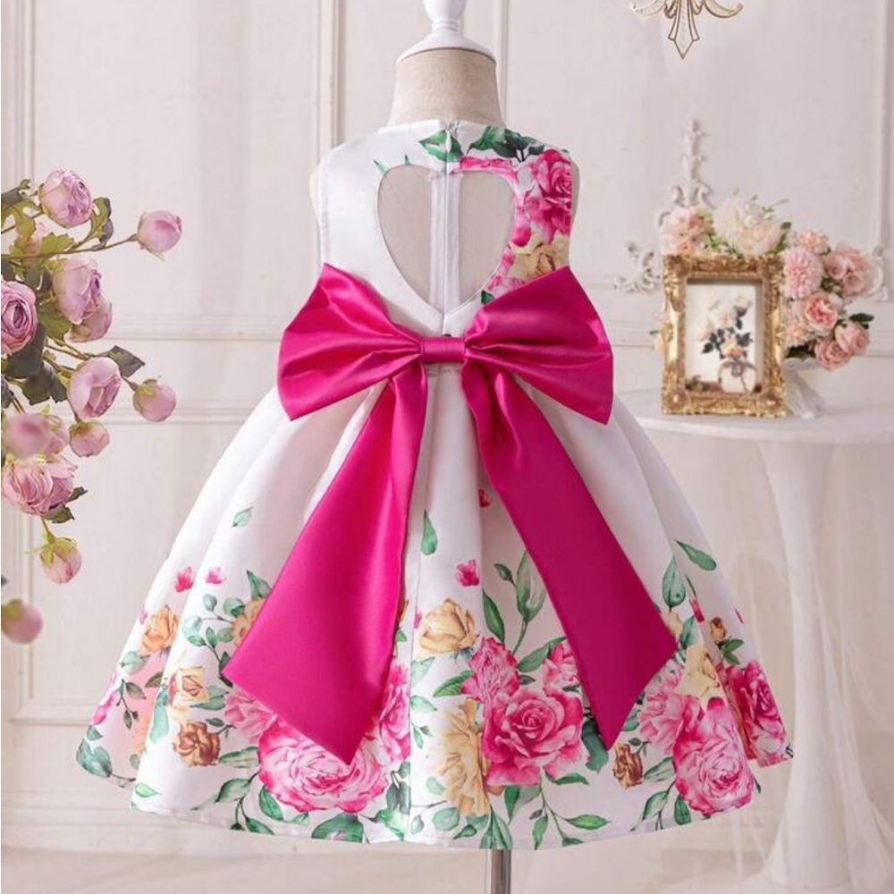 Floral Dress with Pink Bow